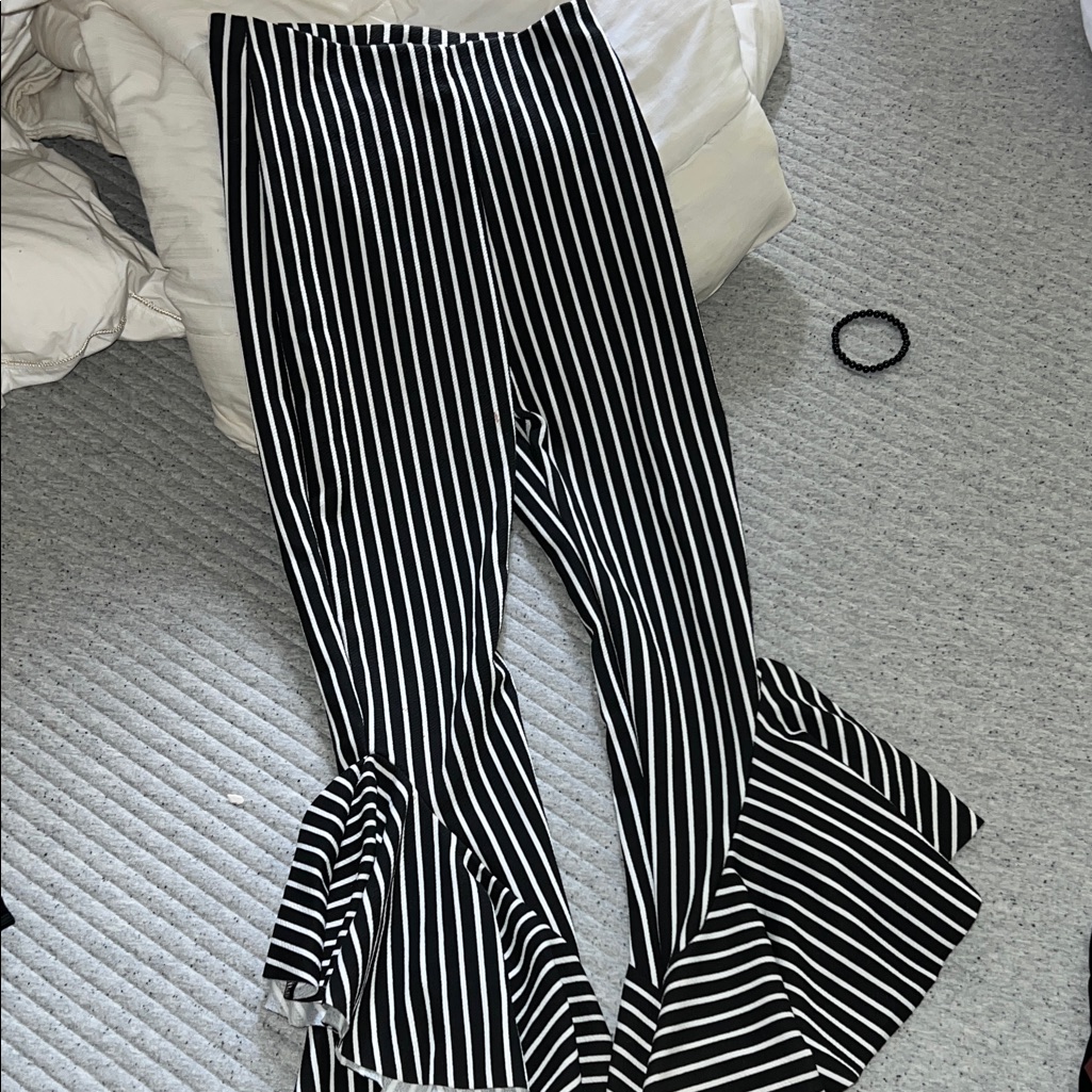 Striped Black And White Flared Pants